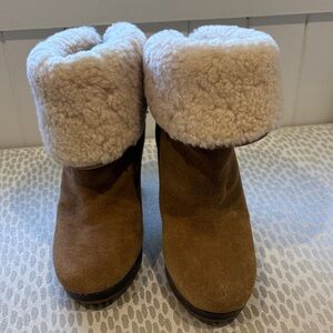 UGG Brown Ankle Boots with Cream Fur